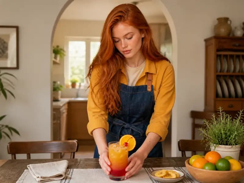 Scarlett Vale serving Bahama Mama at a restaurant table