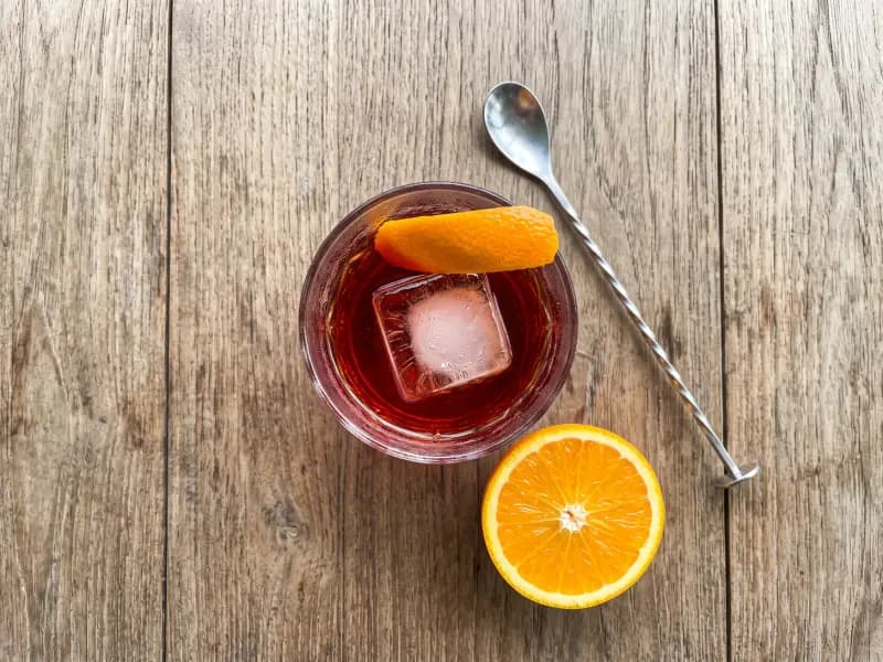 Negroni — shot from directly overhead: equal parts gin