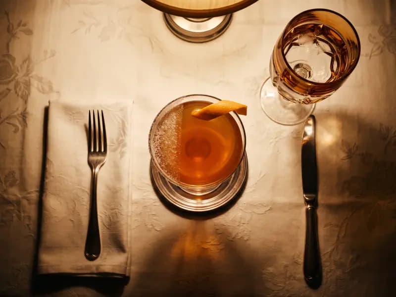 Sidecar — shot from directly overhead, the table surface filling the frame