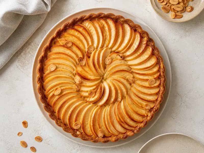 Apple and Almond Tart — shot from directly overhead: a shortcrust case blind baked