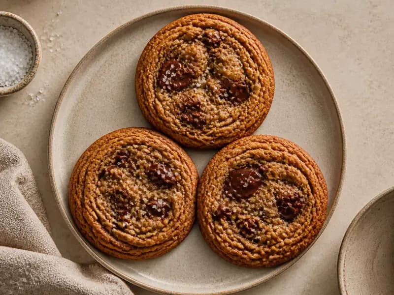 Brown Butter Chocolate Chip Cookies — shot from directly overhead: chocolate chip cookies made with browned butter and a long overnight rest