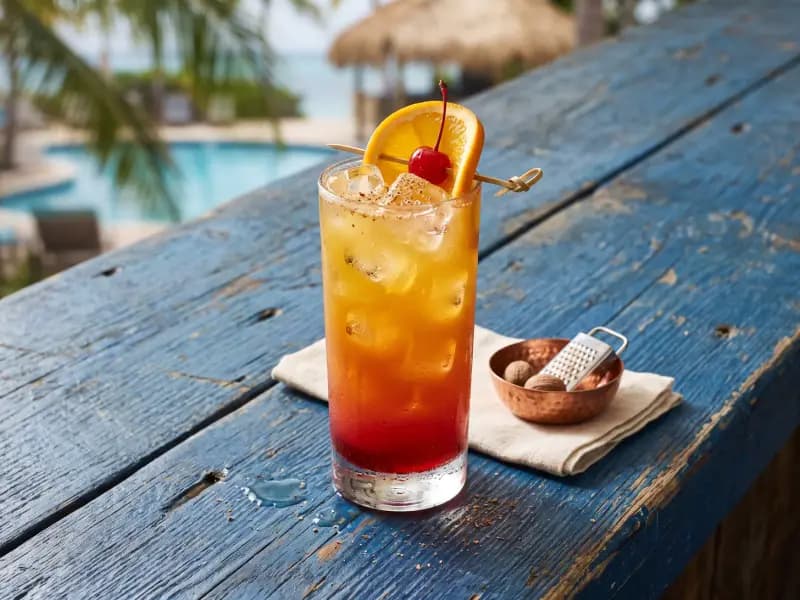 Caribbean Rum Punch — shot from directly overhead: a jug punch on the old sour-sweet-strong-weak ratio
