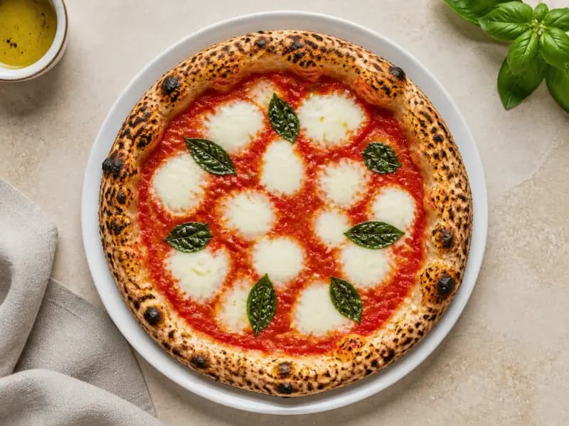 Classic Margherita Pizza — shot from directly overhead: three toppings
