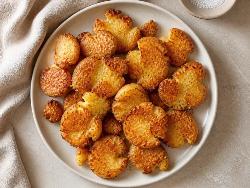 Crushed Roast Potatoes — shot from directly overhead: floury potatoes parboiled