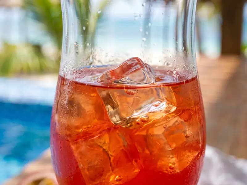 Hurricane — shot from directly overhead: dark and light rum with passion fruit and citrus