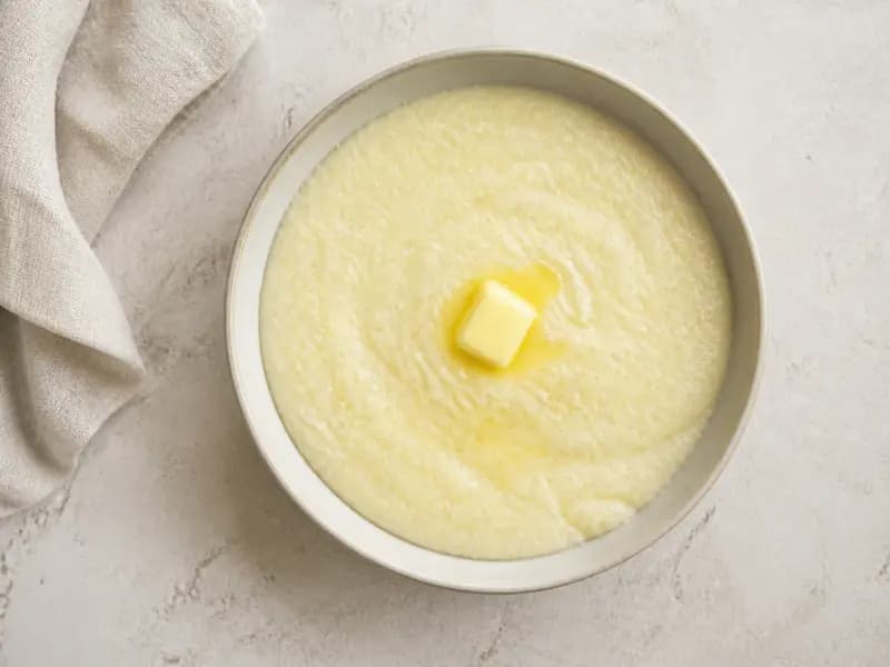 Semolina Kasha — shot from directly overhead, the table surface filling the frame