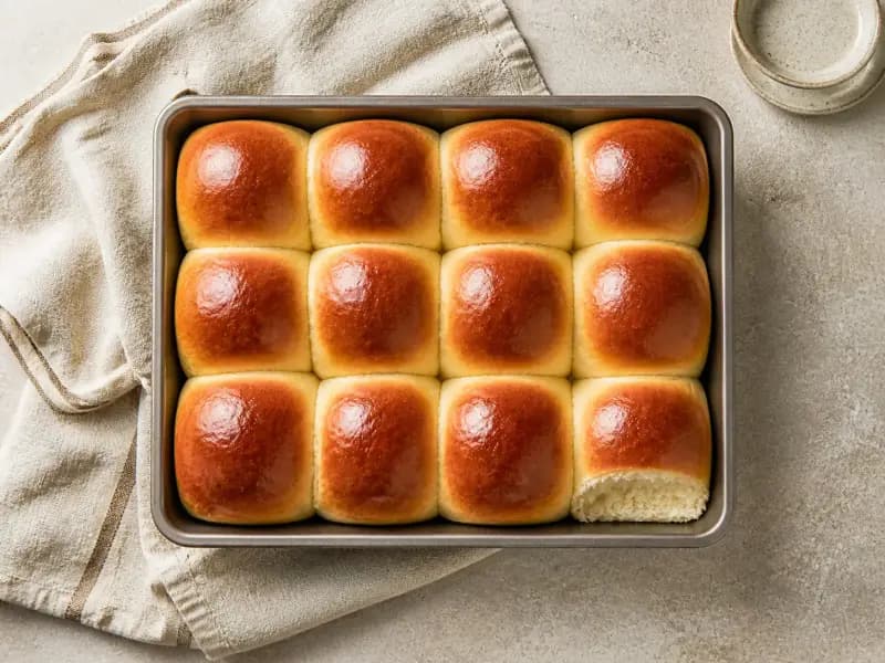 Soft Milk Rolls — shot from directly overhead: a dough enriched with milk