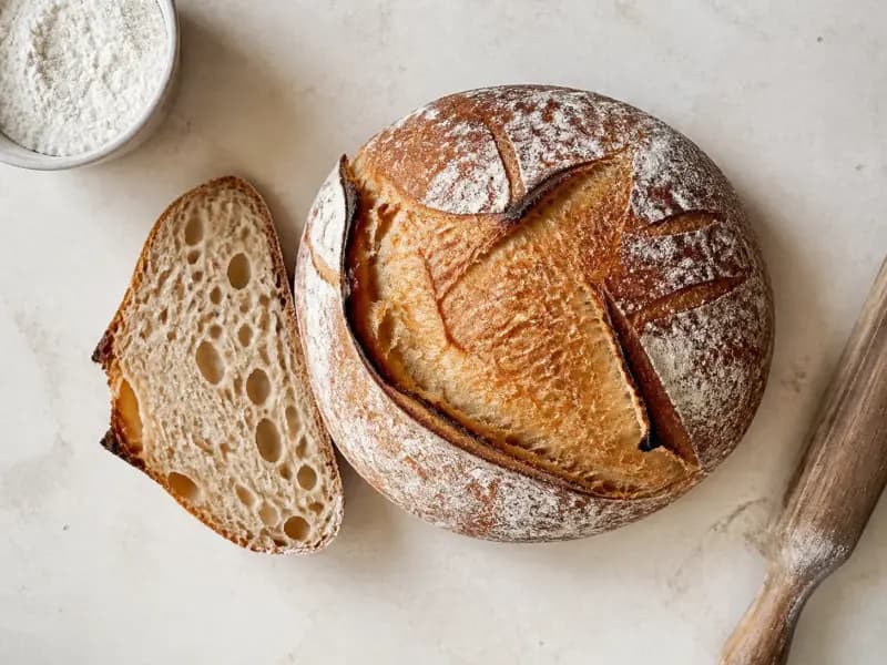 Sourdough Boule — shot from directly overhead: a lean loaf raised on starter alone